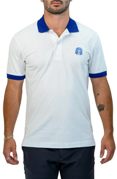 Maceoo Mozartsquaretip White Cotton Polo In Blue