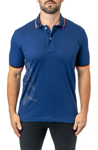 Maceoo Mozarttokyo Tipped Navy Graphic Polo In Blue