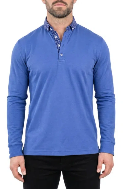 Maceoo Newton Long Sleeve Polo In Blue