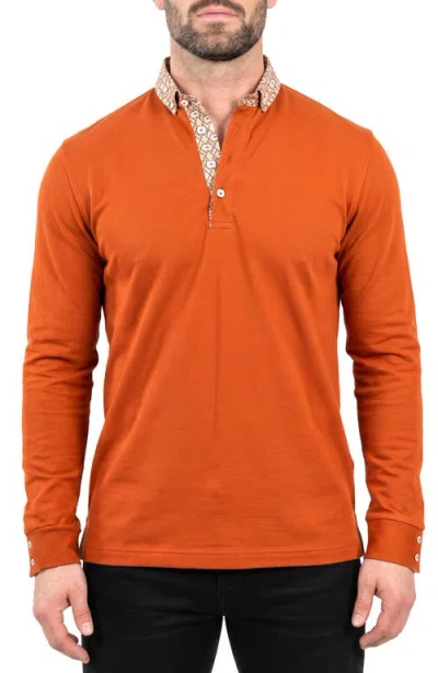 Maceoo Newton Ooohcotton Long Sleeve Polo In Orange