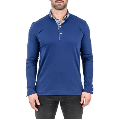MACEOO MACEOO NEWTON SOLID CRYPT PRINT ACCENT LONG SLEEVE COTTON POLO