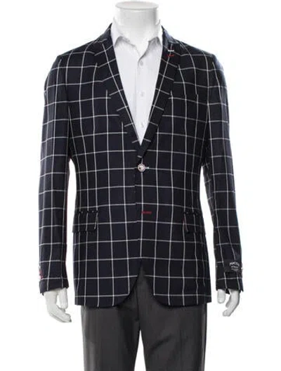 Pre-owned Maceoo Plaid Print Blazer In Blue