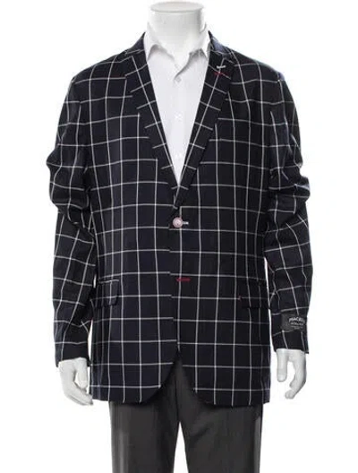Pre-owned Maceoo Plaid Print Blazer W/ Tags In Blue