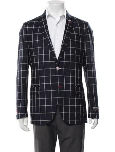 Pre-owned Maceoo Plaid Print Blazer W/ Tags In Blue