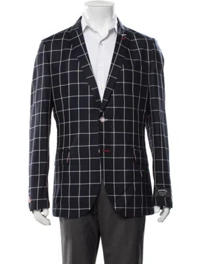 Pre-owned Maceoo Plaid Print Blazer W/ Tags In Blue
