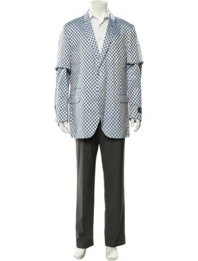 Pre-owned Maceoo Plaid Print Blazer W/ Tags In Blue/white