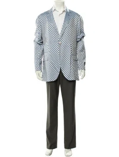 Pre-owned Maceoo Plaid Print Blazer W/ Tags In Blue/white