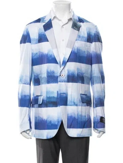 Pre-owned Maceoo Plaid Print Blazer W/ Tags In Blue/white