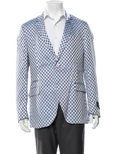 Pre-owned Maceoo Plaid Print Blazer W/ Tags In Blue/white