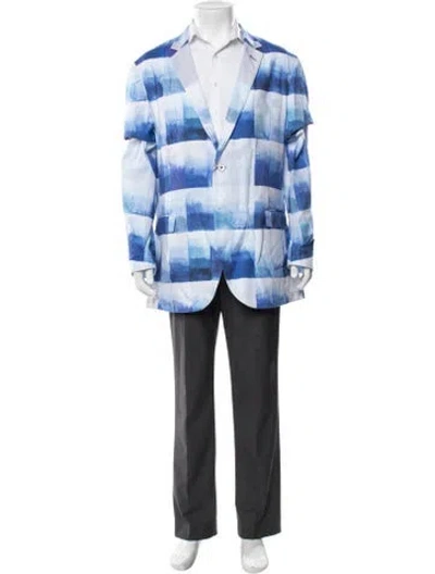 Pre-owned Maceoo Plaid Print Blazer W/ Tags In Blue/white