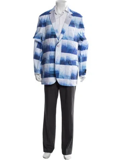 Pre-owned Maceoo Plaid Print Blazer W/ Tags In Blue/white