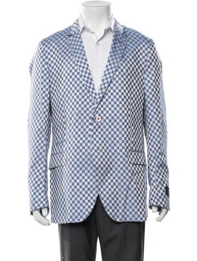 Pre-owned Maceoo Plaid Print Blazer W/ Tags In Blue/white