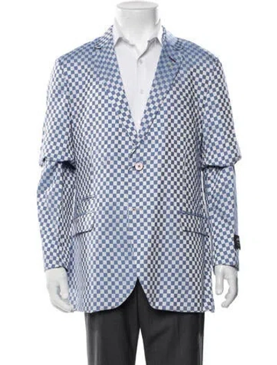Pre-owned Maceoo Plaid Print Blazer W/ Tags In Blue/white