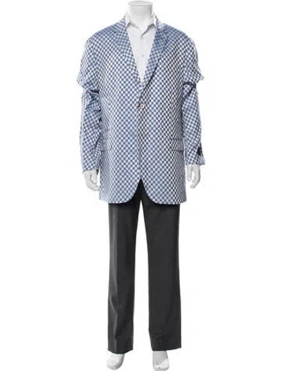 Pre-owned Maceoo Plaid Print Blazer W/ Tags In Blue/white