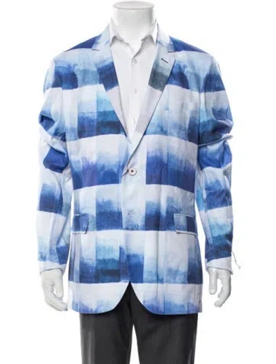 Pre-owned Maceoo Plaid Print Blazer W/ Tags In Blue/white