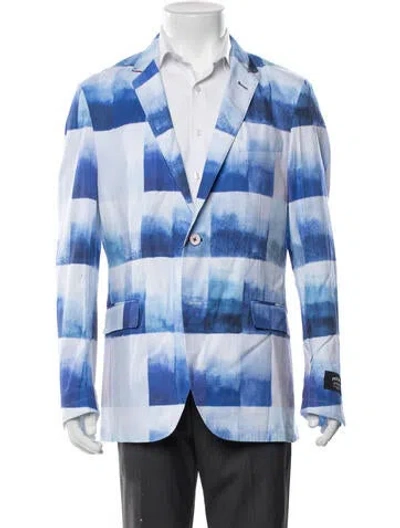 Pre-owned Maceoo Plaid Print Blazer W/ Tags In Blue/white