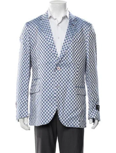 Pre-owned Maceoo Plaid Print Blazer W/ Tags In Blue/white