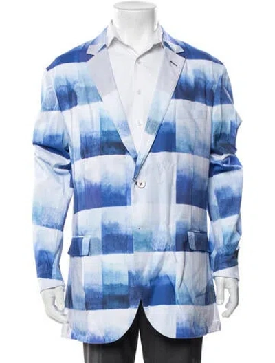 Pre-owned Maceoo Plaid Print Blazer W/ Tags In Blue/white