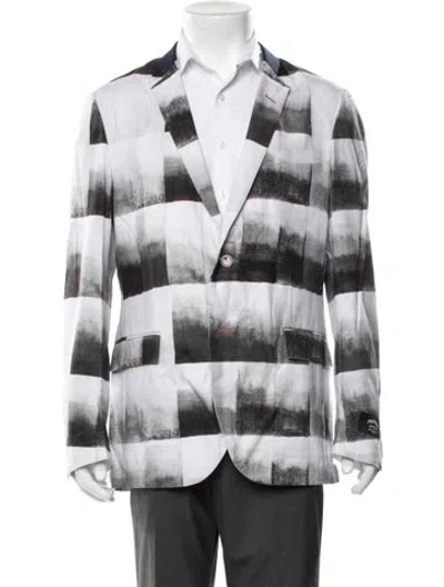 Pre-owned Maceoo Plaid Print Blazer W/ Tags In White