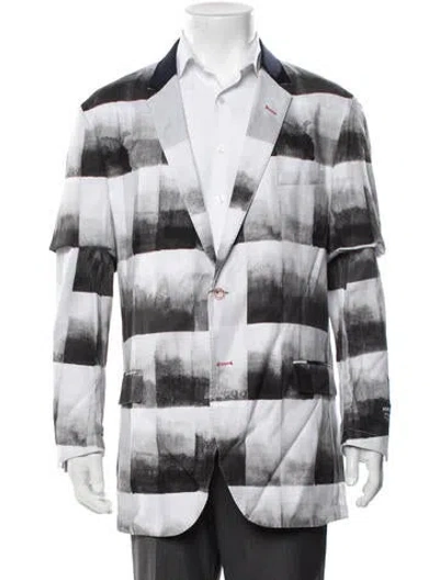 Pre-owned Maceoo Plaid Print Blazer W/ Tags In White