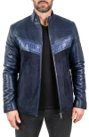Maceoo Pythonshield Blue Snakeskin Embossed Leather Jacket In Blue