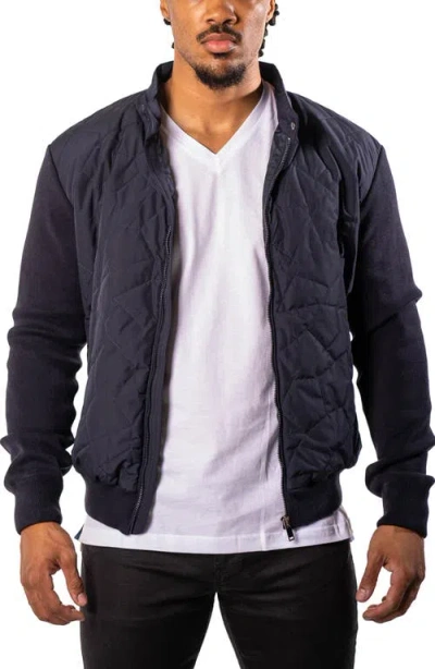 Maceoo Quilted & Knit Bomber Jacket In Blue