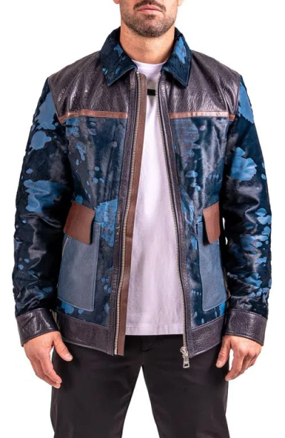 Maceoo Resistance1018 Colorblock Genuine Calf Hair & Leather Jacket In Black