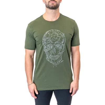 Maceoo Screbbleskull Armygreen Embroidered Skull Stretch Cotton T-shirt In Green