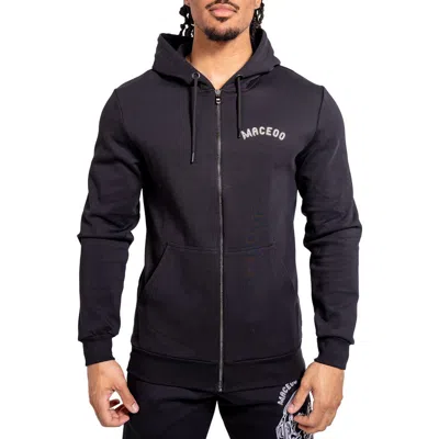 Maceoo Skull Graphic Zip-up Hoodie In Black
