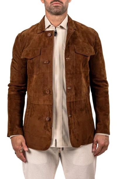 Maceoo Slim Fit Lambskin Suede Jacket In Brown