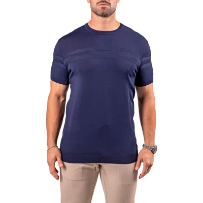 Maceoo Stripe Short Sleeve Sweater In Blue