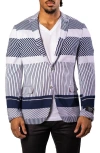 Maceoo Stripe Unconstructed Knit Blazer In Blue