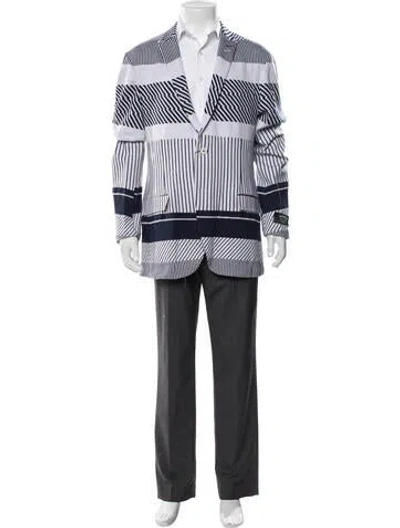 Pre-owned Maceoo Striped Blazer W/ Tags In Blue/white