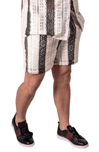 Maceoo Stripescream White Stretch Cotton Shorts In Multi