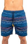 Maceoo Swim Lion Shark Wave Swim Trunks In Blue
