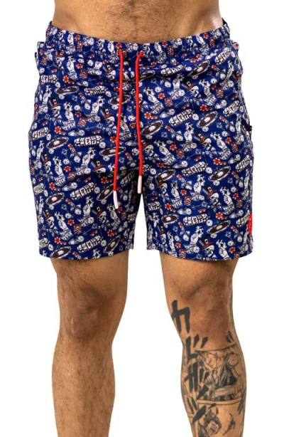 Maceoo Swim Marthyr Print Swim Trunks In Black