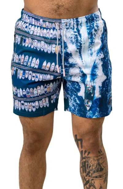 Maceoo Swim Marthyr Print Swim Trunks In Blue