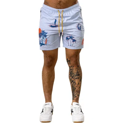 Maceoo Swim Marthyr Print Swim Trunks In Blue