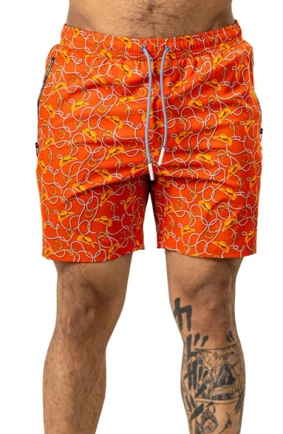 Maceoo Swim Marthyr Print Swim Trunks In Orange