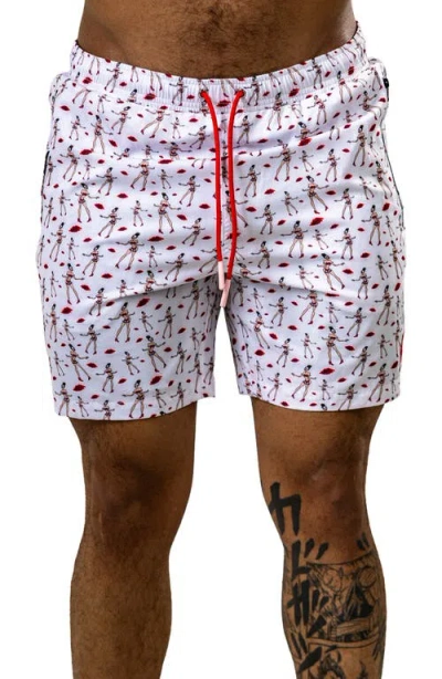 Maceoo Swim Marthyr Print Swim Trunks In White