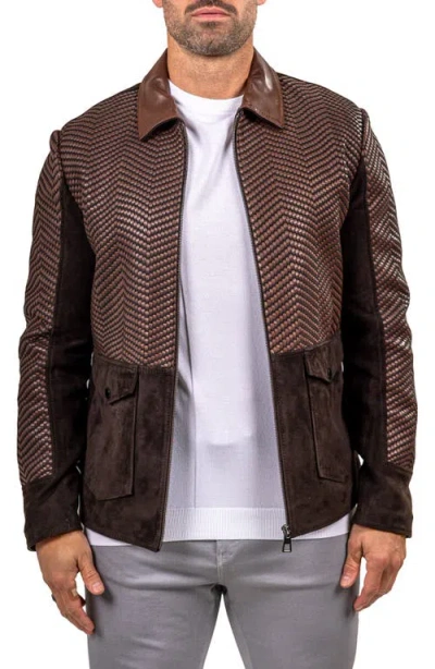 Maceoo Textured Leather Jacket In Brown