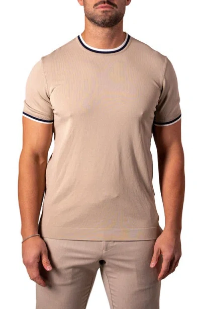 Maceoo Tipped Short Sleeve Sweater In Brown