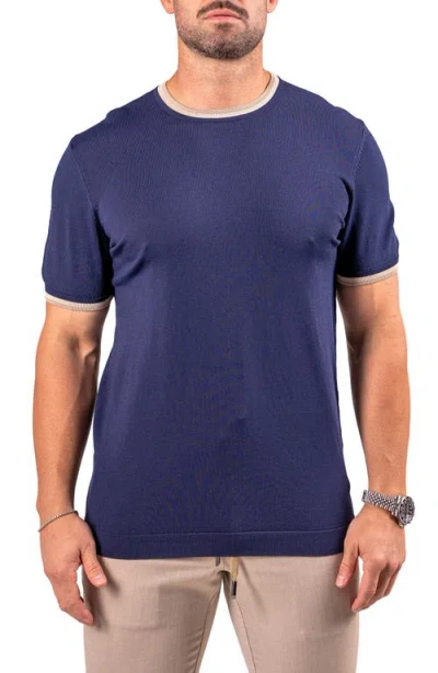 Maceoo Tipped Short Sleeve Sweater In Blue