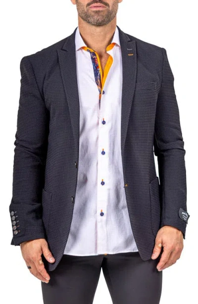 Maceoo Unconstructed Marthyr014 Black Seersucker Peak Lapel Blazer