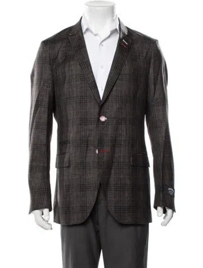 Pre-owned Maceoo Virgin Wool Plaid Print Blazer W/ Tags In Grey