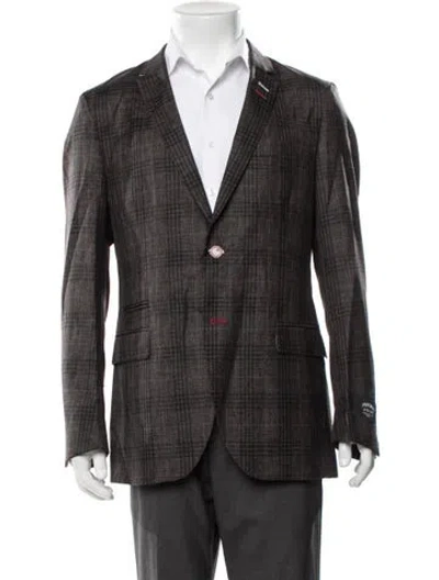 Pre-owned Maceoo Virgin Wool Plaid Print Blazer W/ Tags In Grey