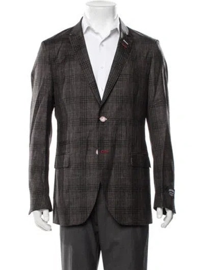 Pre-owned Maceoo Virgin Wool Plaid Print Blazer W/ Tags In Grey
