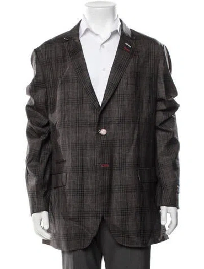 Pre-owned Maceoo Virgin Wool Plaid Print Blazer W/ Tags In Grey