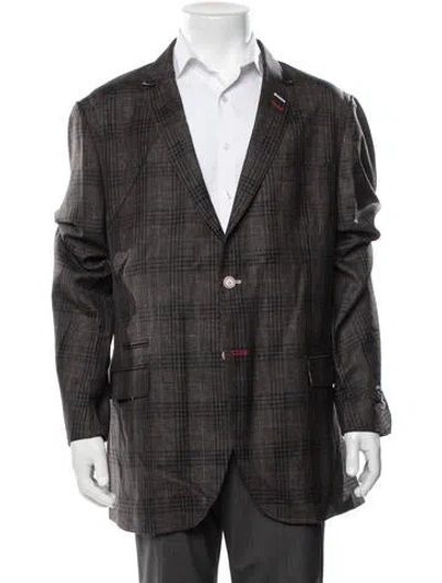 Pre-owned Maceoo Virgin Wool Plaid Print Blazer W/ Tags In Grey