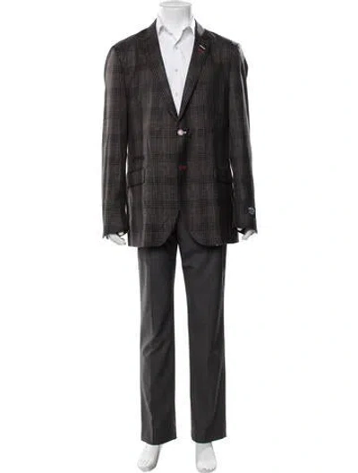 Pre-owned Maceoo Virgin Wool Plaid Print Blazer W/ Tags In Grey